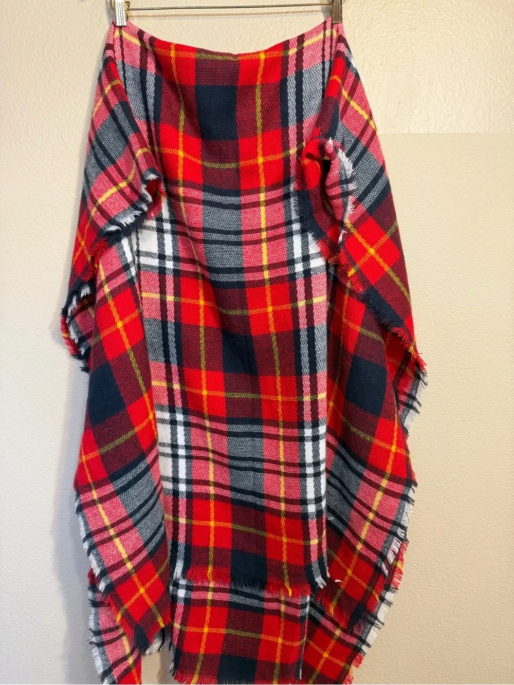 Oversized Red Plaid Blanket Scarf 76x38